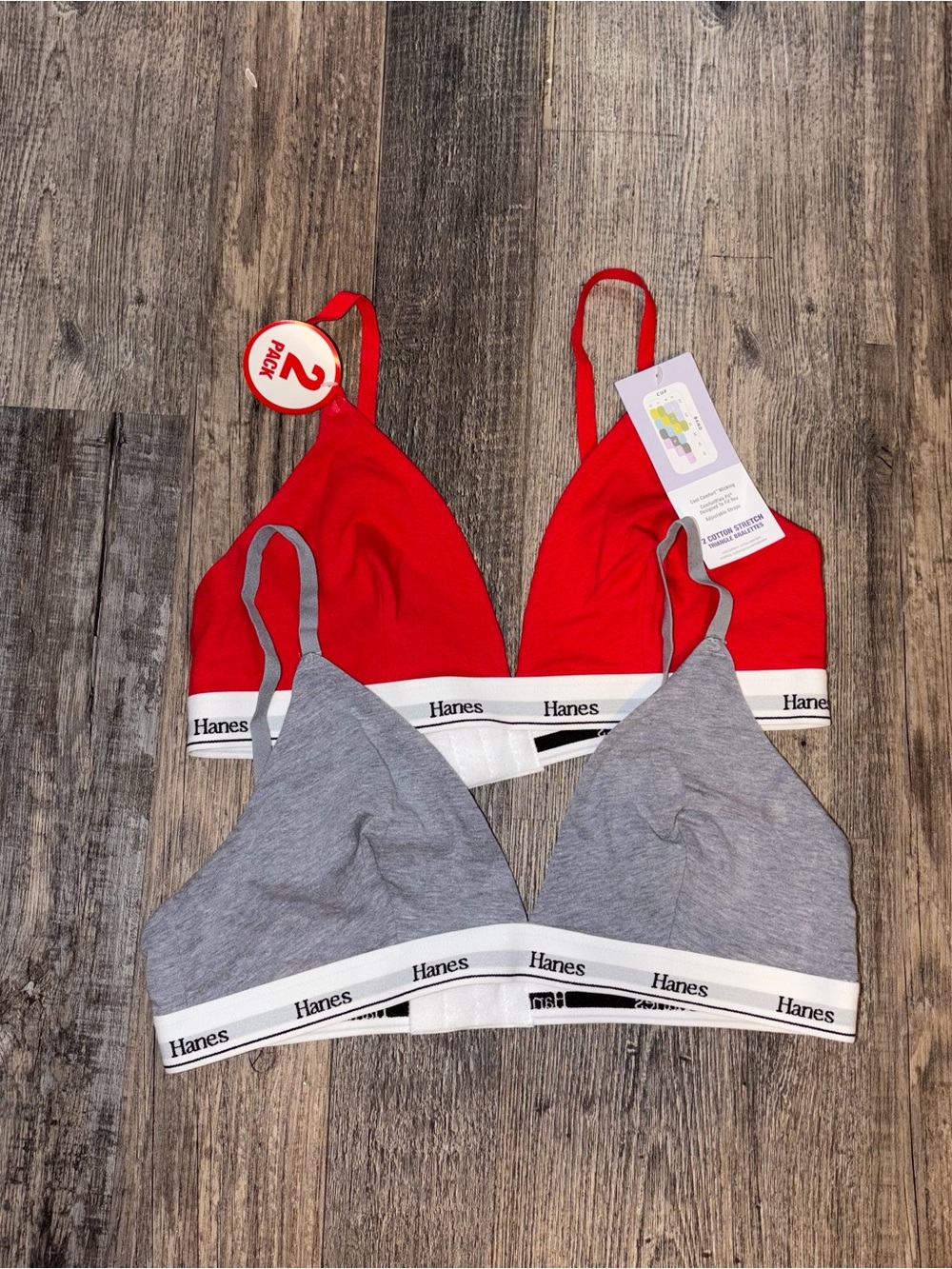 Hanes Women's 2-Pack Wireless Bralettes in Red and Gray